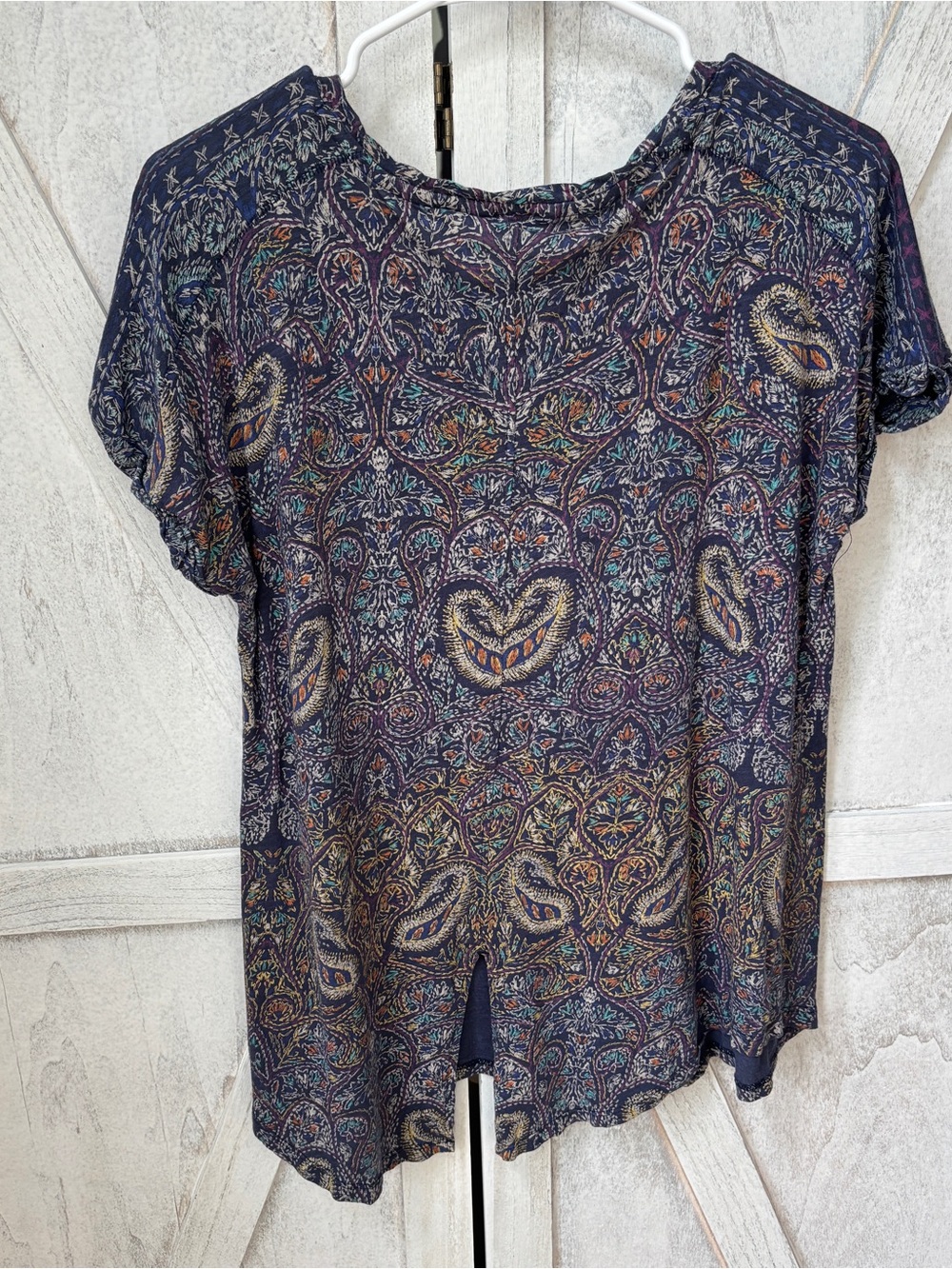LUCKY BRAND Paisley Knit Top Women’s Large Multicolor Boho Festival Split Back - Picture 2 of 6